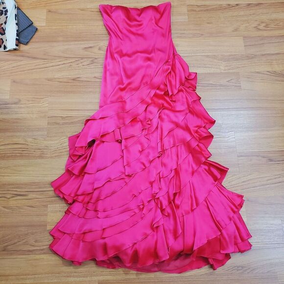 Stephen Yearick Strapless Gown HOT Pink Silk XS 2-4 Tiered Layered Skirt w/Tulle - Picture 11 of 16